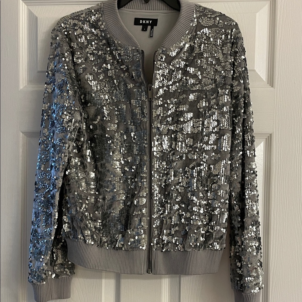 DKNY Metallic Silver Bomber Jacket